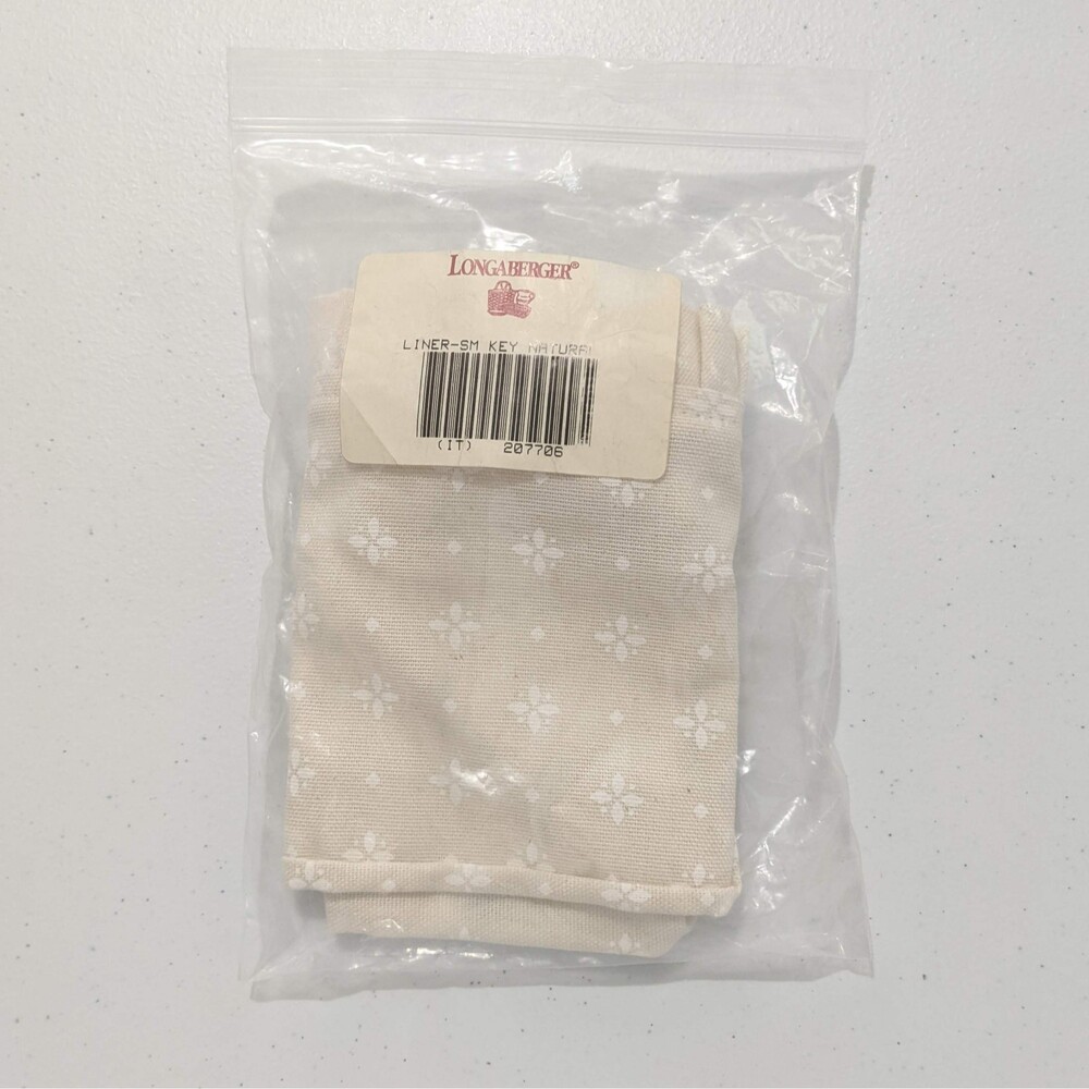 New Longaberger SM Small Key Fabric Liner in Natural Cream Tan White Print NWT - Picture 2 of 7